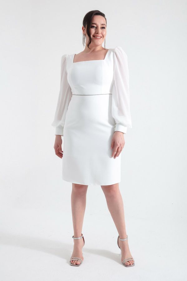 Lafaba Lafaba Women's White Square Neck Plus Size Midi Evening Dress