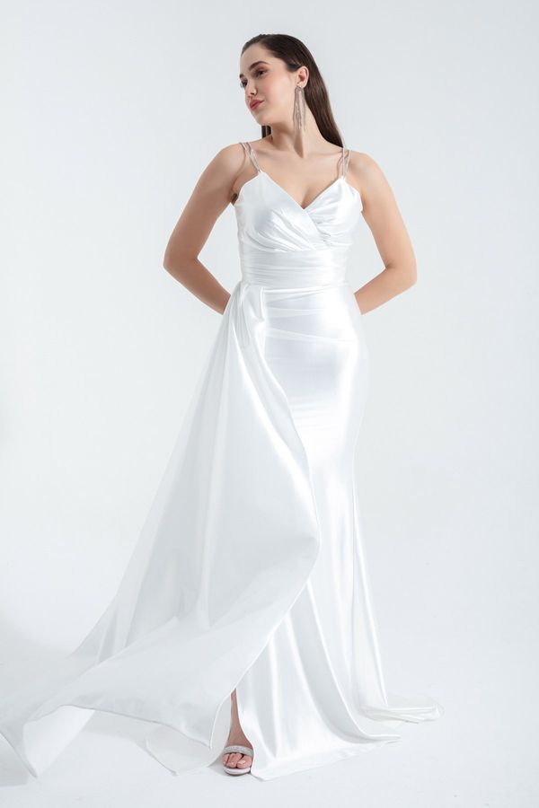 Lafaba Lafaba Women's White Stone Strap Tail Long Evening Dress