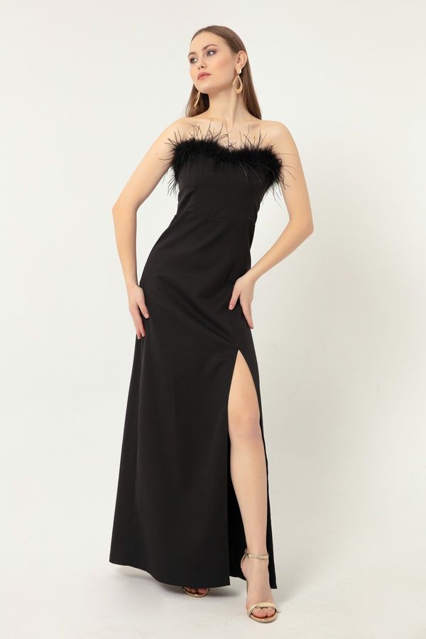 Lafaba Lafaba ženska črna večerna obleka &; maturantska obleka z otrish detajlom