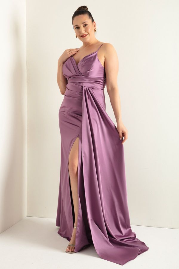 Lafaba Lafaba ženska sivka plus velikost dolga satenska večerna obleka & maturantska obleka