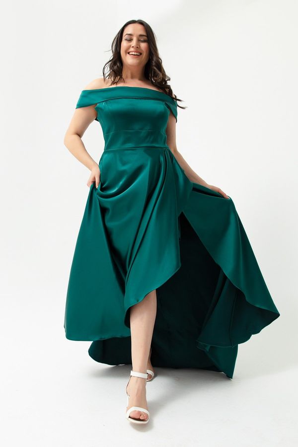 Lafaba Lafaba ženska smaragdno zelena plus velikost satenastih večernih oblek &; maturantska obleka z ovratnikom za čoln