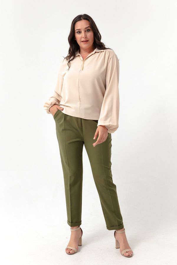 Lafaba Lafaba ženske hlače Khaki Plus velikosti z elastičnim pasom