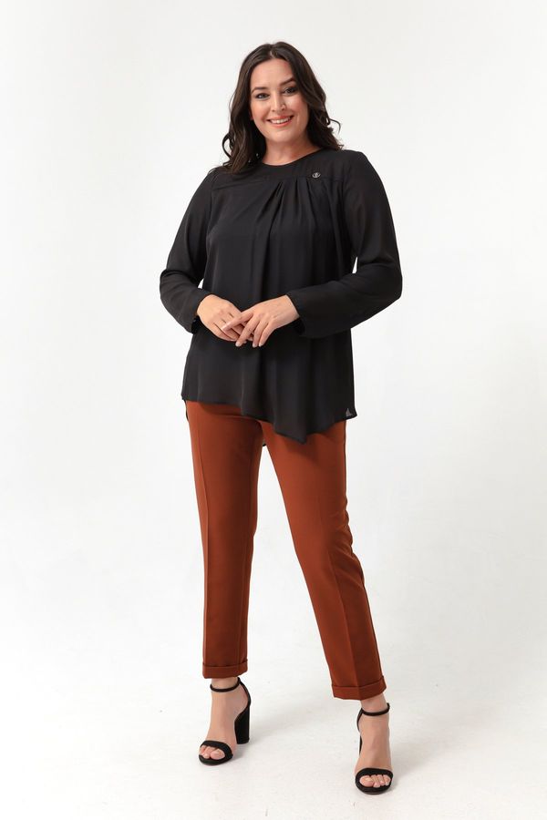 Lafaba Lafaba ženske rjave plus velike hlače z elastičnim pasom