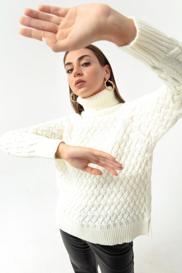 Lafaba Lafaba ženski beli želvji pleteni podrobni pulover za pletenine