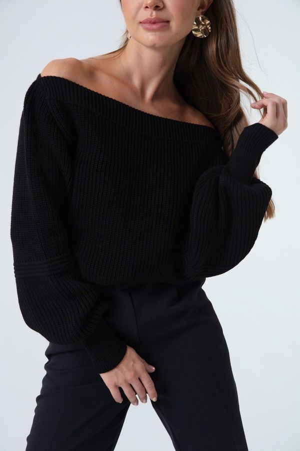 Lafaba Lafaba ženski pulover s črnim čolnom