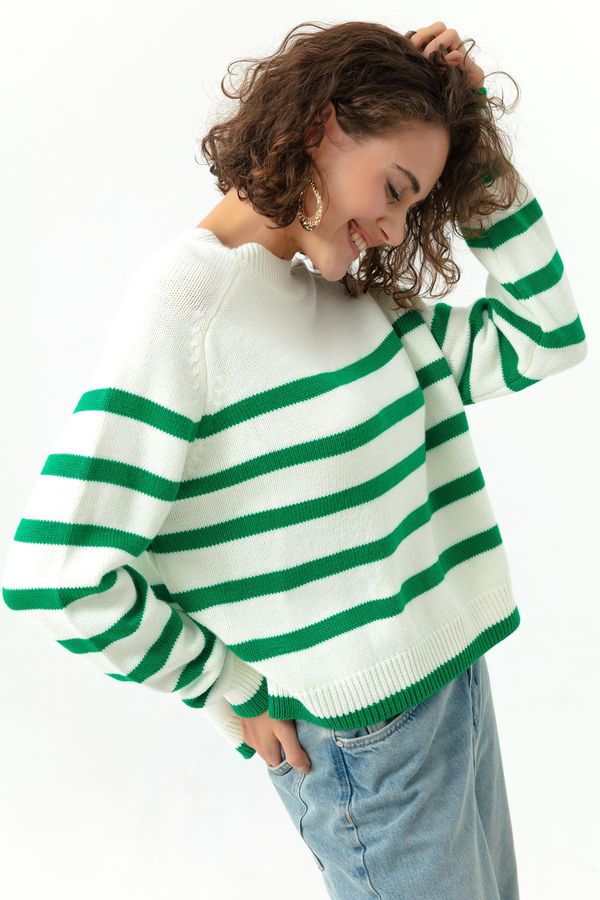 Lafaba Lafaba ženski zeleni pulover za pletenine s črtastimi črtami