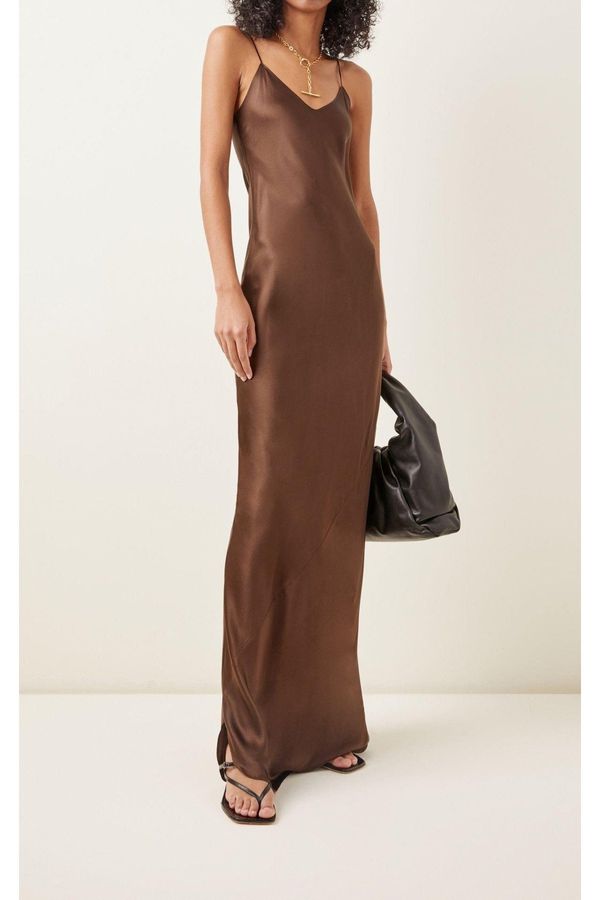 Laluvia Laluvia Brown Ross Strappy Satin Dress