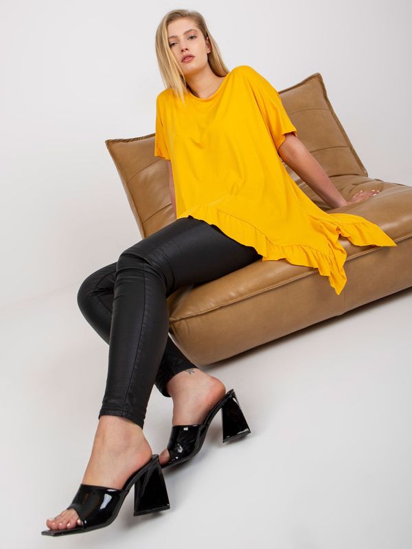 Fashionhunters Large yellow viscose blouse with ruffles