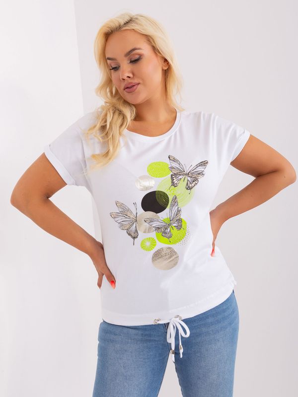 Fashionhunters Larger size cotton blouse in white and lime