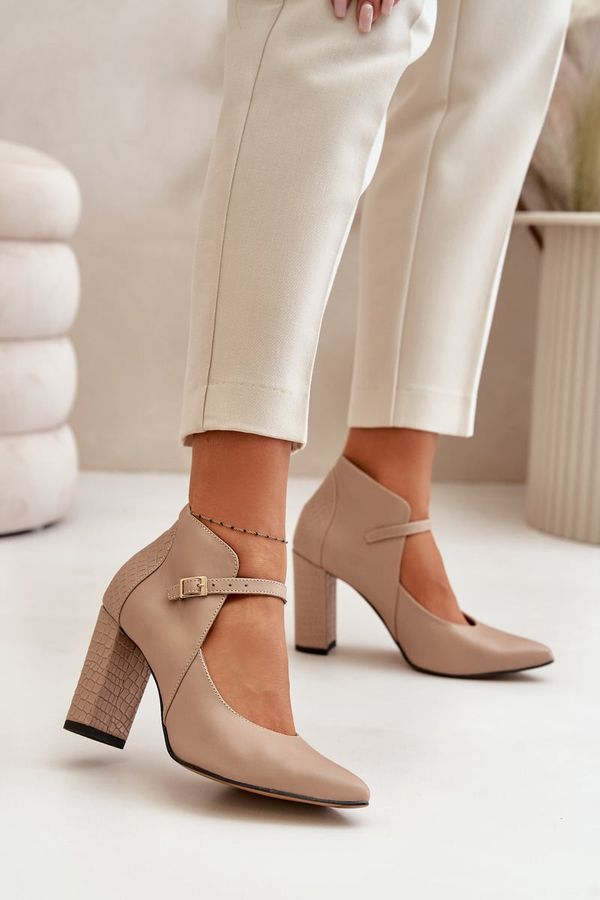 Laura Messi Laura Messi Leather Pumps With Pointed Toes On Heel Beige Laura