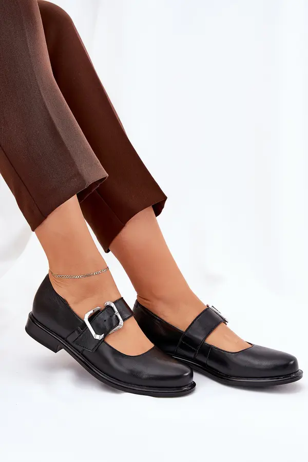 Laura Messi Laura Messi Leather Women's Shoes With Buckle Laura 2980 Black