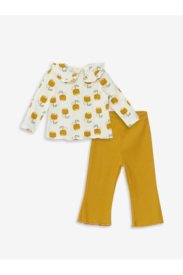 LC Waikiki LC Waikiki Baby Collar Long Sleeve Printed Baby Girl Blouse and Pants 2-Piece Set