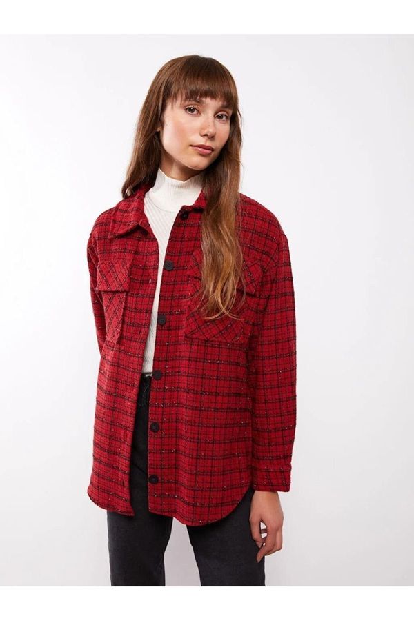 LC Waikiki LC Waikiki Classic Front Button Closure Plaid Long Sleeve Women's Shirt Jacket