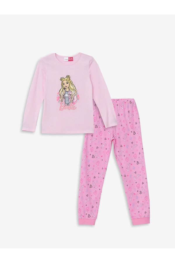 LC Waikiki LC Waikiki Crew Neck Barbie Printed Long Sleeve Girls Kids Pajamas Set