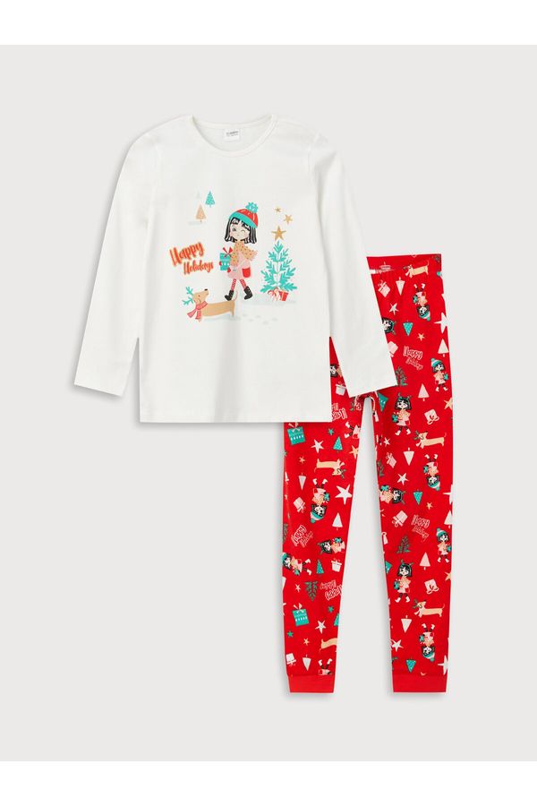 LC Waikiki LC Waikiki Crew Neck Christmas Themed Long Sleeve Girls Kids Pajamas Set