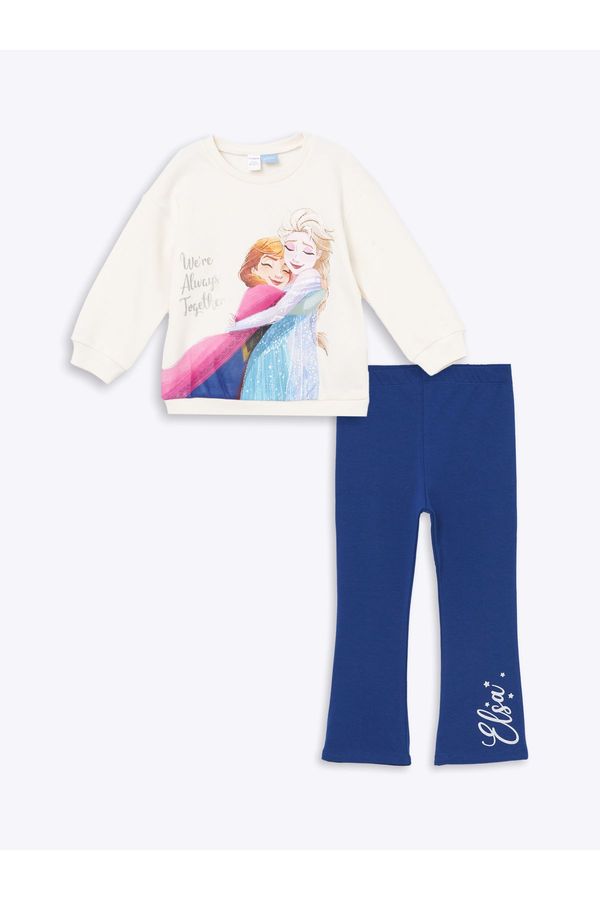 LC Waikiki LC Waikiki Crew Neck Elsa Printed Baby Girl Sweatshirt and Tights 2-Piece Set