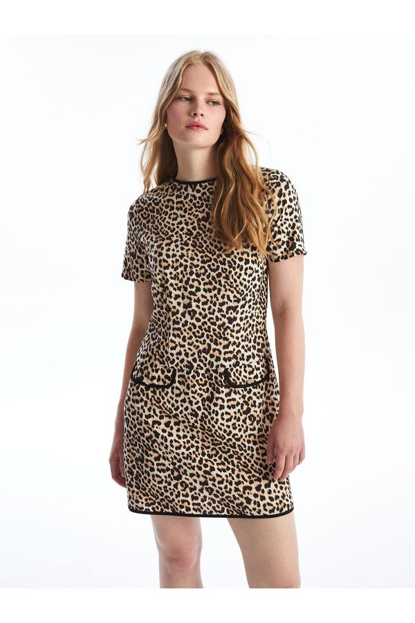 LC Waikiki LC Waikiki Crew Neck Leopard Patterned Short Sleeve Women's Dress