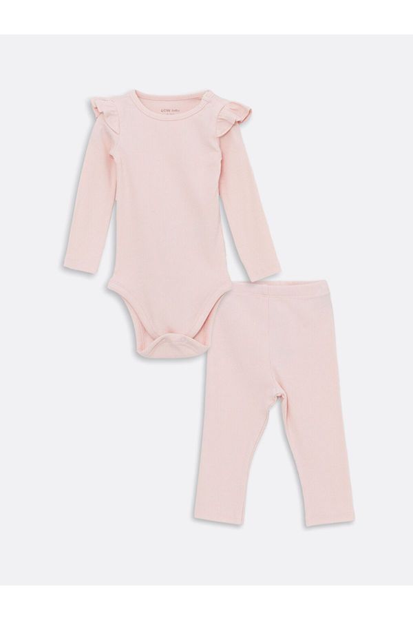 LC Waikiki LC Waikiki Crew Neck Long Sleeve Baby Girl Snap Bodysuit and Leggings 2-Piece Set