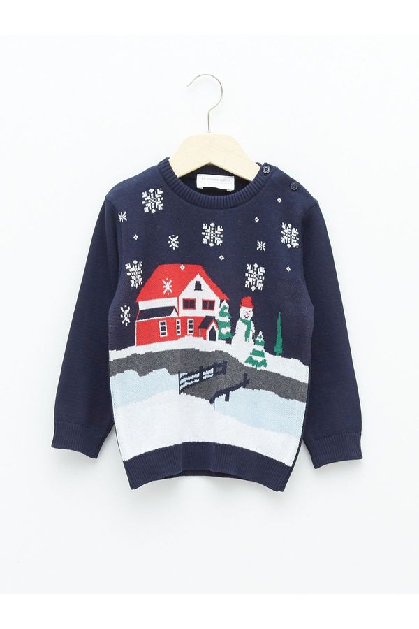 LC Waikiki LC Waikiki Crew Neck Long Sleeve New Year Themed Baby Boy Knitwear Sweater