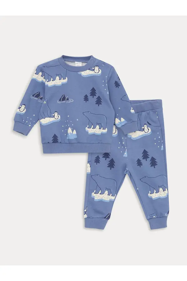 LC Waikiki LC Waikiki Crew Neck Long Sleeve Printed Baby Boy Sweatshirt and Sweatpants 2-Set