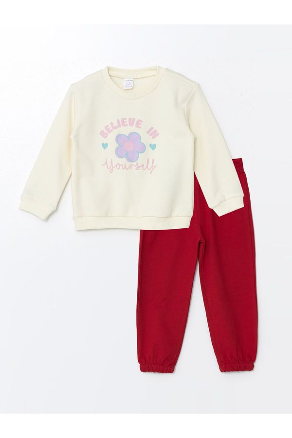 LC Waikiki LC Waikiki Crew Neck Long Sleeve Printed Baby Girl Sweatshirt and Tights 2-Piece Set