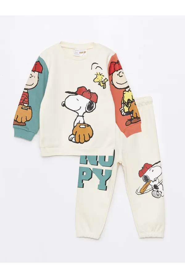 LC Waikiki LC Waikiki Crew Neck Long Sleeve Snoopy Printed Baby Boy Sweatshirt and Tracksuit Bottom 2-Piece Set