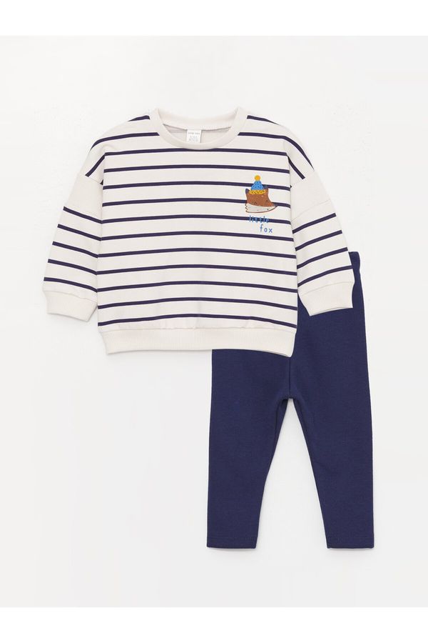 LC Waikiki LC Waikiki Crew Neck Long Sleeve Striped Baby Boy Sweatshirt and Tights