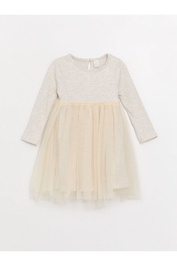 LC Waikiki LC Waikiki Crew Neck Long Sleeve Tulle Detailed Baby Girl Dress