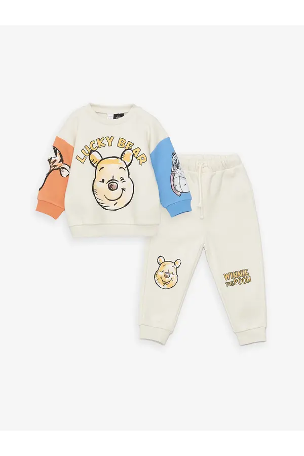 LC Waikiki LC Waikiki Crew Neck Long Sleeve Winnie the Pooh Printed Baby Boy Sweatshirt and Trousers 2-Piece Set