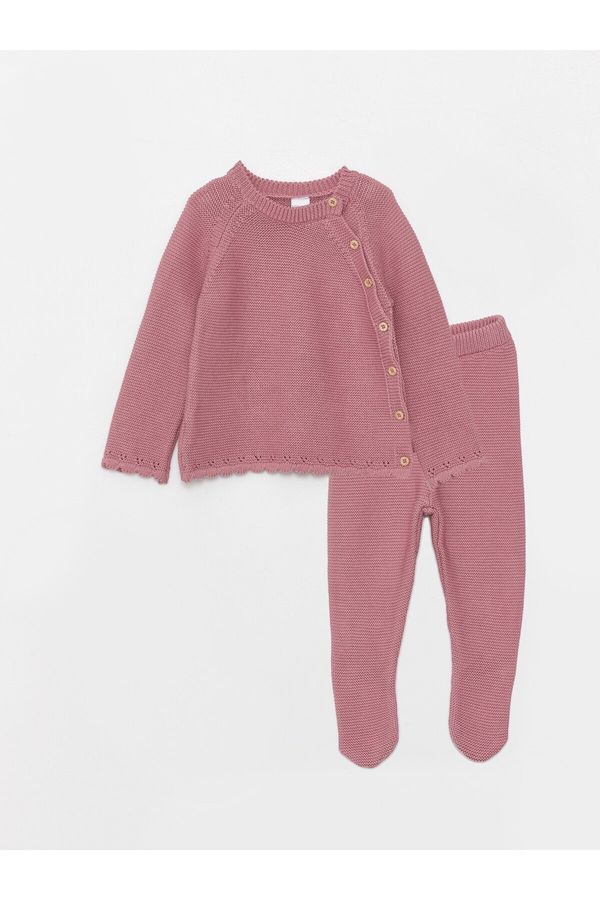 LC Waikiki LC Waikiki Crew Neck Long Sleeved Basic Baby Girl Knitwear Sweater and Pants 2-Pair Set