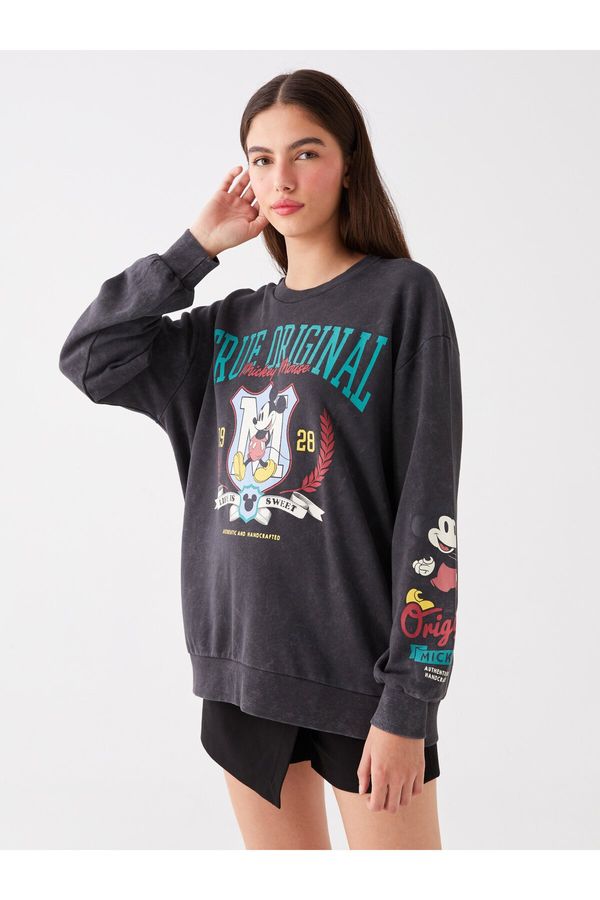 LC Waikiki LC Waikiki Crew Neck Mickey Mouse Printed Long Sleeve Oversize Women's Sweatshirt