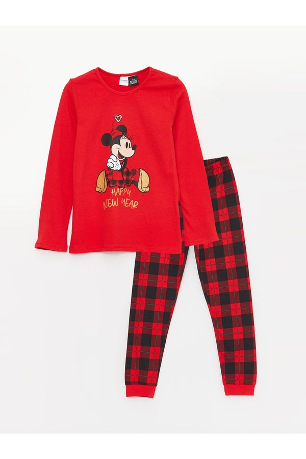 LC Waikiki LC Waikiki Crew Neck Minnie Mouse Printed Long Sleeve Girls Kids Pajamas Set