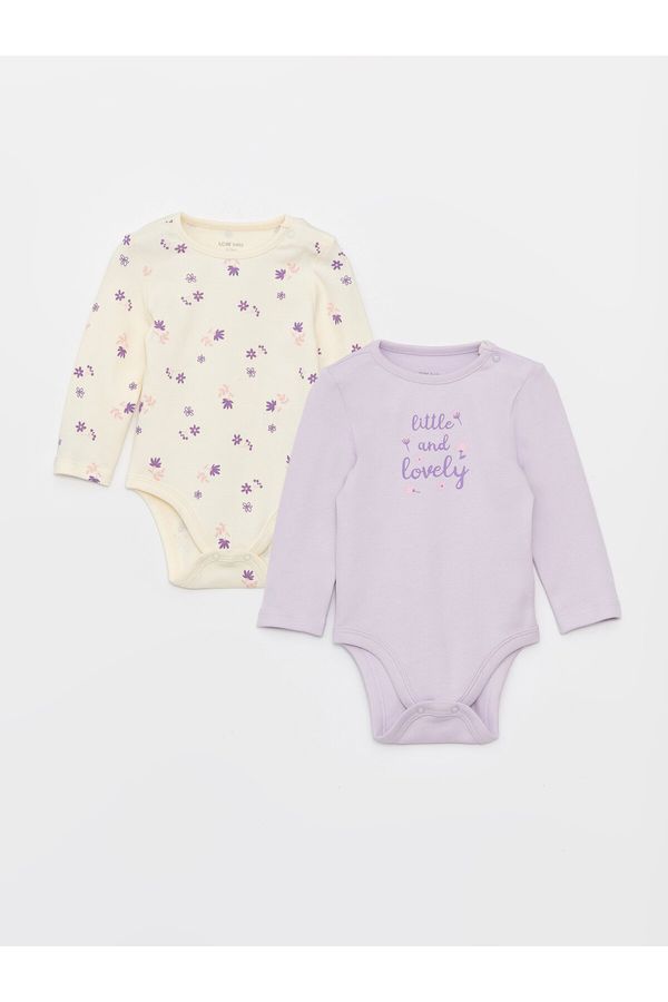 LC Waikiki LC Waikiki Crew Neck Printed Baby Girl Snap Bodysuit 2 Pack