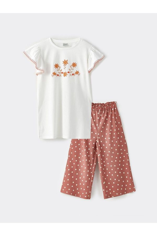 LC Waikiki LC Waikiki Crew Neck Printed Short Sleeve Girls' T-Shirt and Trousers