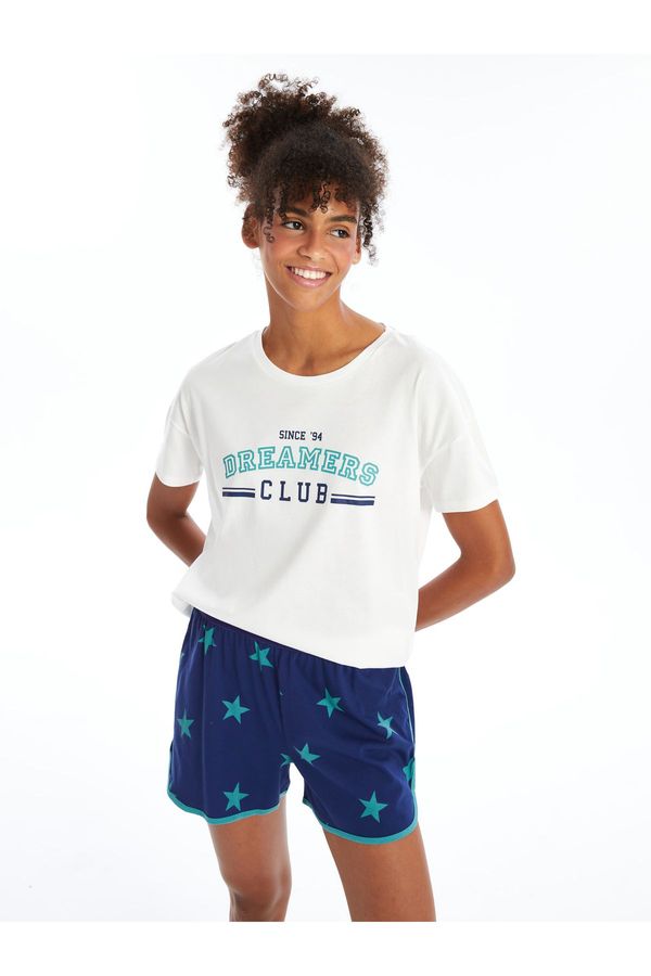 LC Waikiki LC Waikiki Crew Neck Printed Short Sleeve Women's Pajama Set with Shorts