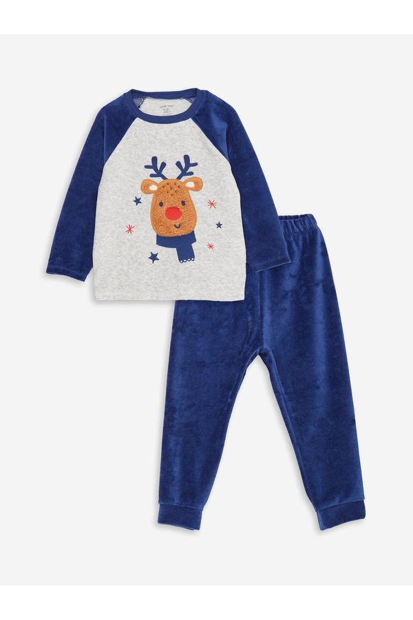 LC Waikiki LC Waikiki Crew Neck Printed Velvet Baby Boy Pajamas Set