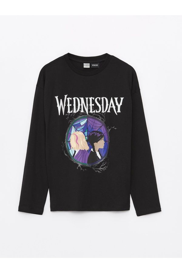 LC Waikiki LC Waikiki Crew Neck Wednesday Printed Long Sleeve Girls T-Shirt