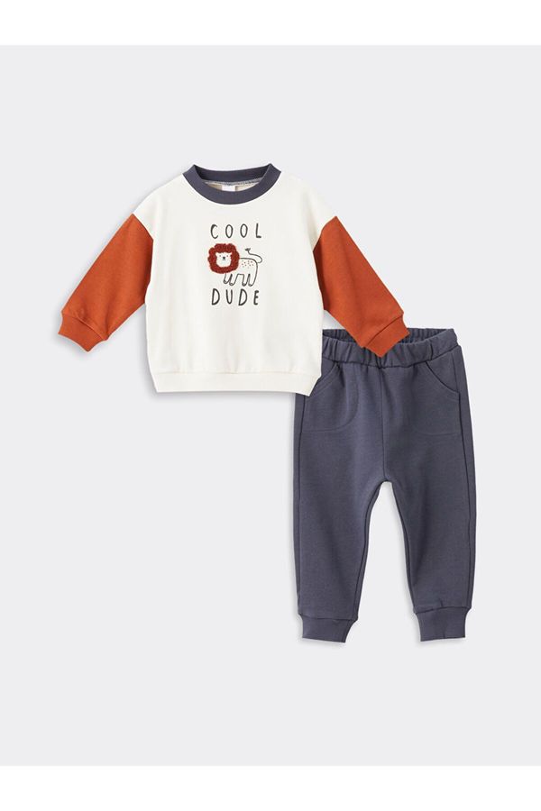 LC Waikiki LC Waikiki Cycling Long Sleeve Printed Baby Boy Sweatshirt and Tracksuit Bottom 2-Set