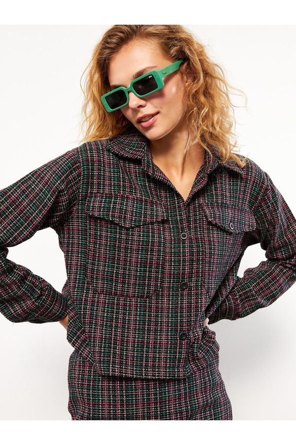 LC Waikiki LC Waikiki Front Button Closure Plaid Long Sleeve Women's Tweed Shirt Jacket