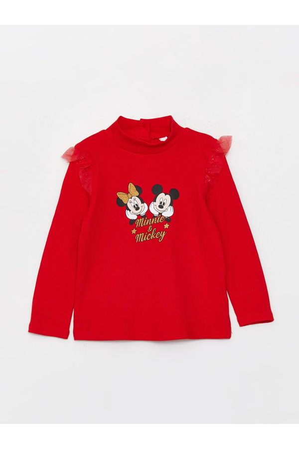 LC Waikiki LC Waikiki Half Turtleneck Mickey Mouse Printed Long Sleeve Baby Girl T-Shirt