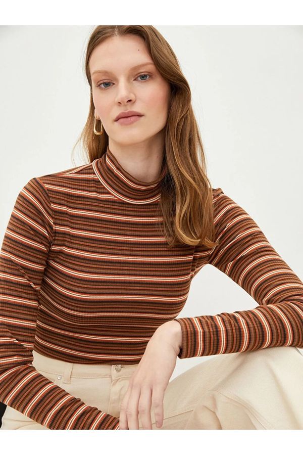 LC Waikiki LC Waikiki High Collar Striped Long Sleeve Women's T-Shirt