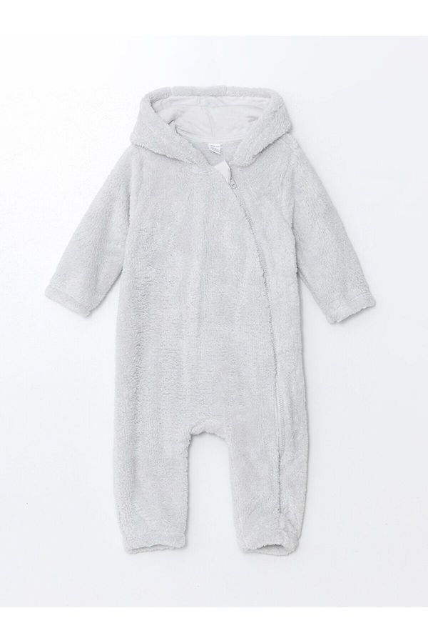 LC Waikiki LC Waikiki LCW baby Light Gray Hooded Baby Boy Plush Jumpsuit