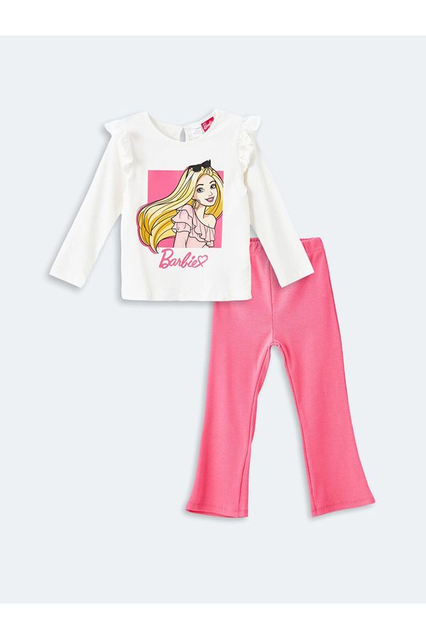 LC Waikiki LC Waikiki Lcw Crew Neck Barbie Printed Baby Girl Blouse and Leggings Set of 2