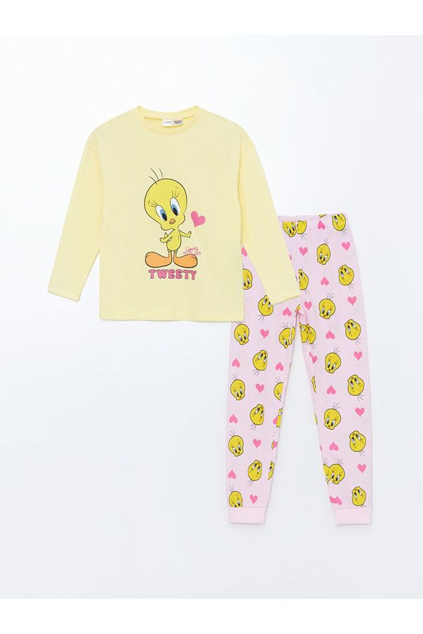 LC Waikiki LC Waikiki Lcw Crew Neck Tweety Printed Long Sleeve Girl's Pajama Set