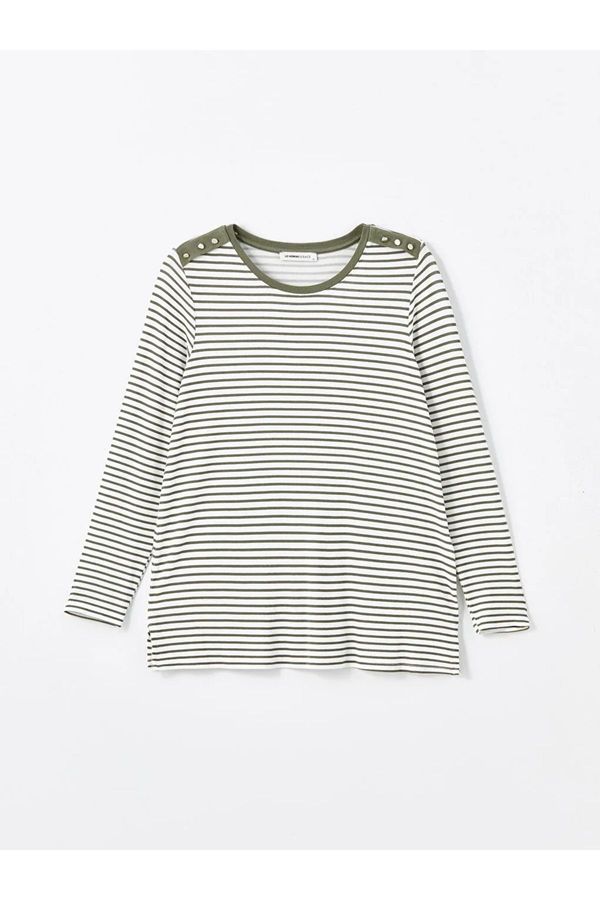 LC Waikiki LC Waikiki LCW Grace Khaki Striped Crew Neck Striped Women's T-Shirt