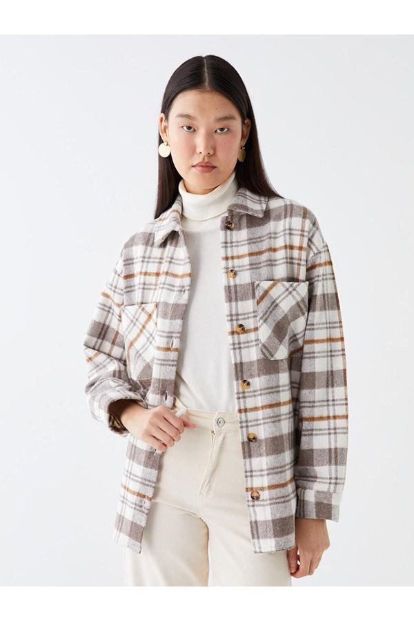 LC Waikiki LC Waikiki Lcw Modest Plaid Long Sleeve Oversize Women's Lumberjack Shirt Jacket