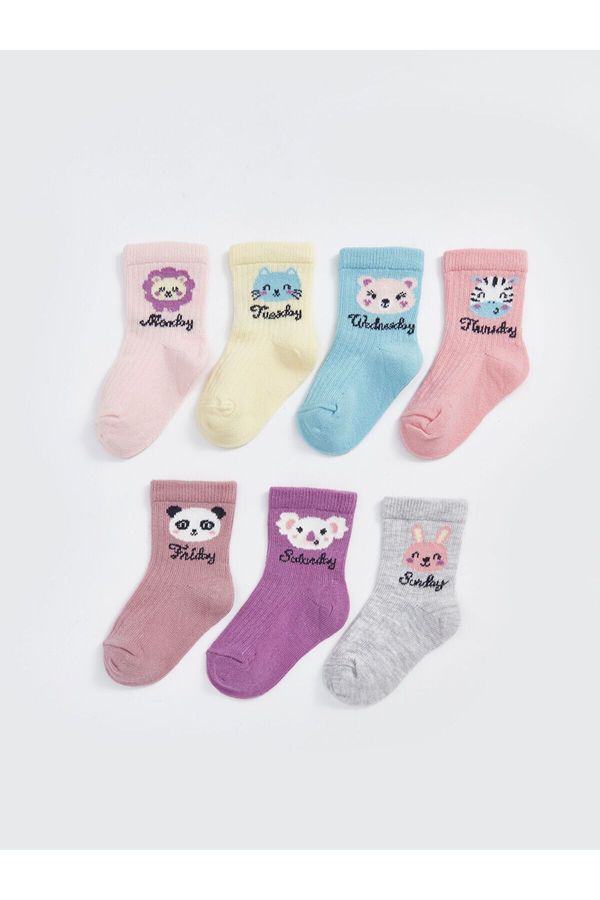 LC Waikiki LC Waikiki Lcw Printed Baby Girl Socks 7-Pack