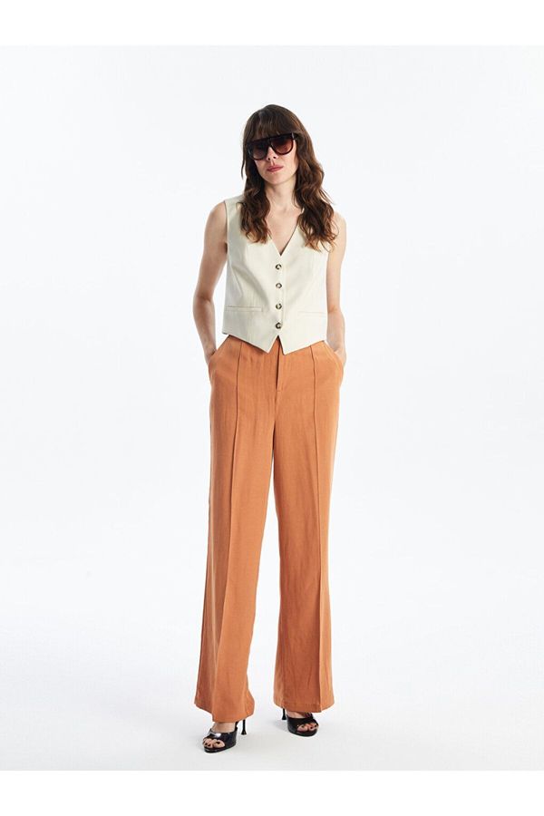 LC Waikiki LC Waikiki LCW Standard Fit Plain Linen Blend Women's Trousers