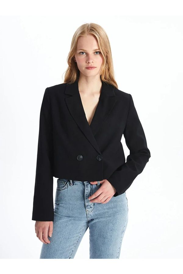 LC Waikiki LC Waikiki LCW Vision New Black Plain Long Sleeve Crop Women's Blazer Jacket