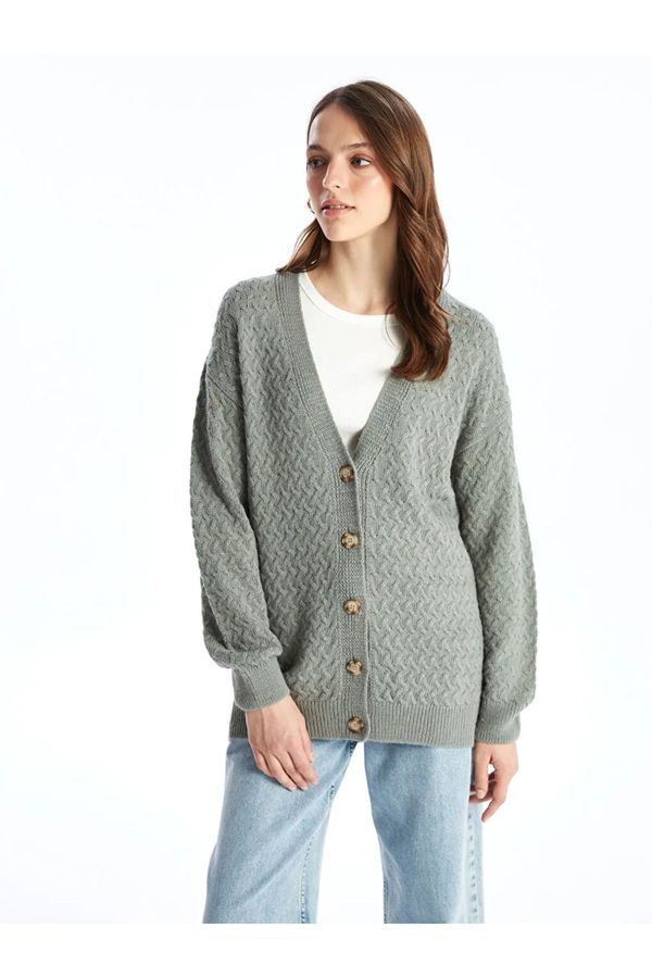 LC Waikiki LC Waikiki LCWAIKIKI Basic V Neck Women's Patterned Long Sleeve Knitwear Cardigan